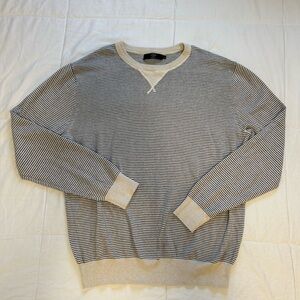 J. Crew Men's Black and White Striped Crewneck Sweater